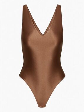 Babaton Satinette V-Neck Brown Metallic Bodysuit